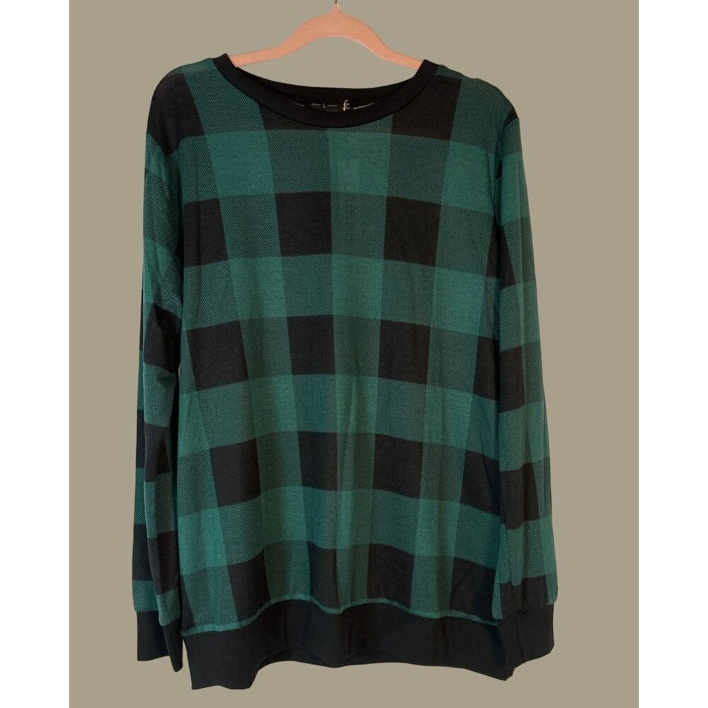 Lainab Women's Green & Black Plaid Long Sleeve Pullover Blouse Size Large NWT